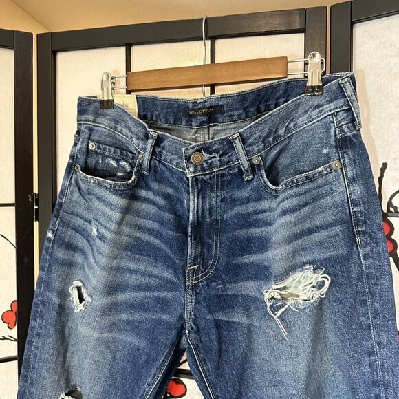 Abercrombie & Fitch Slim Straight Denim Jeans Men's Size 33X32 Blue Distressed - Picture 2 of 6